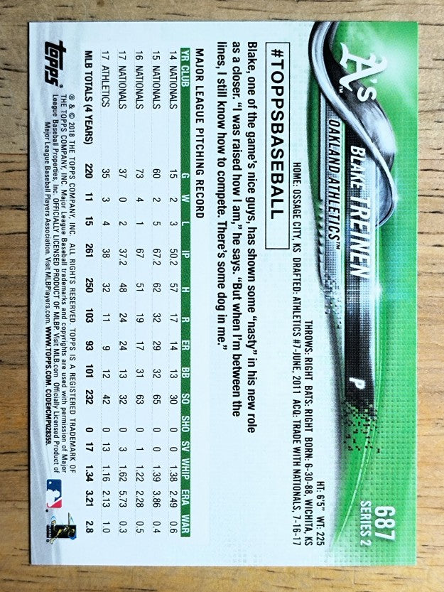 2018 Topps #687 Blake Treinen