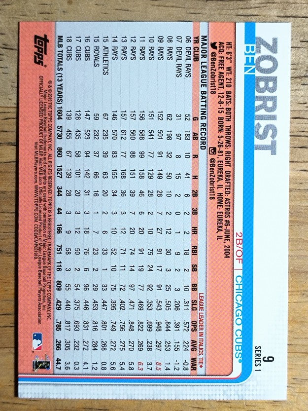 2019 Topps #9 Ben Zobrist