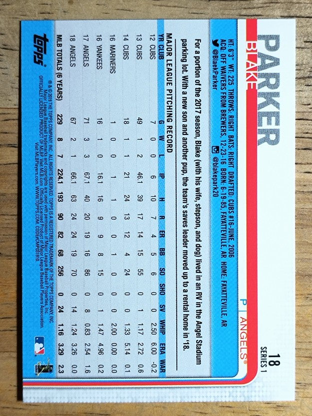 2019 Topps #18 Blake Parker
