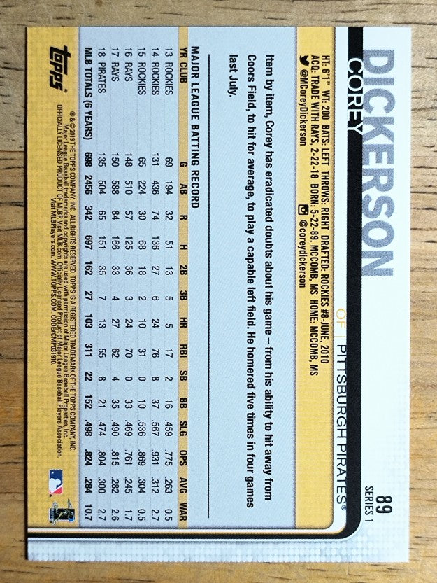 2019 Topps #89 Corey Dickerson