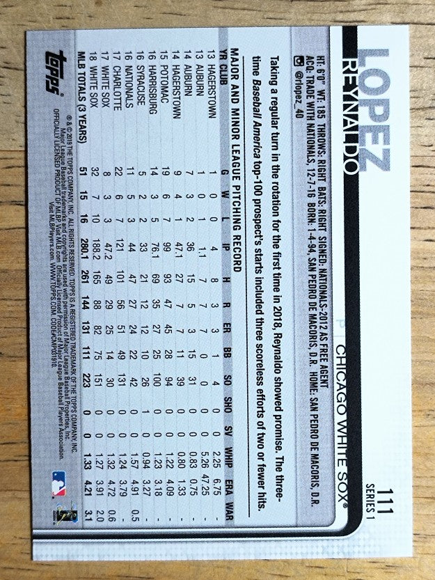 2019 Topps #111 Reynaldo Lopez
