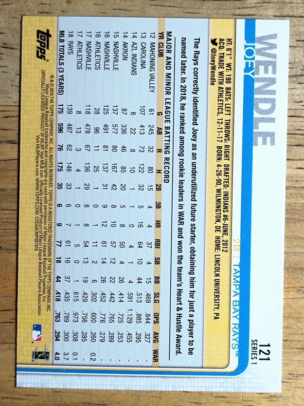 2019 Topps #121 Joey Wendle