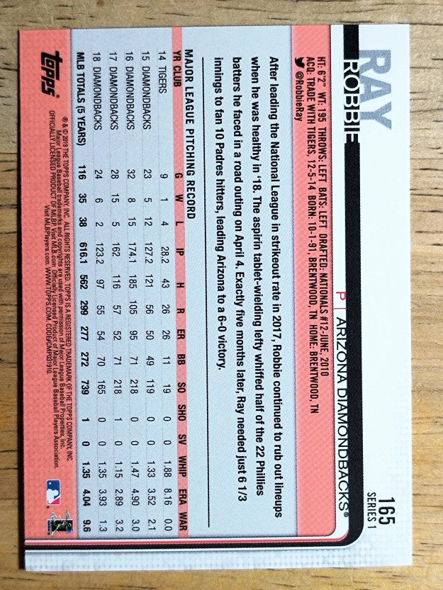 2019 Topps #165 Robbie Ray