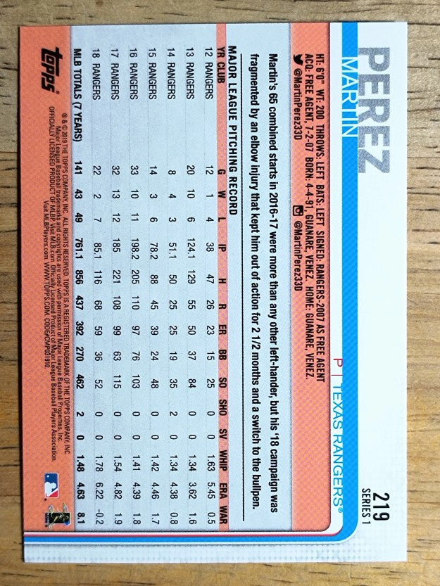 2019 Topps #219 Martin Perez