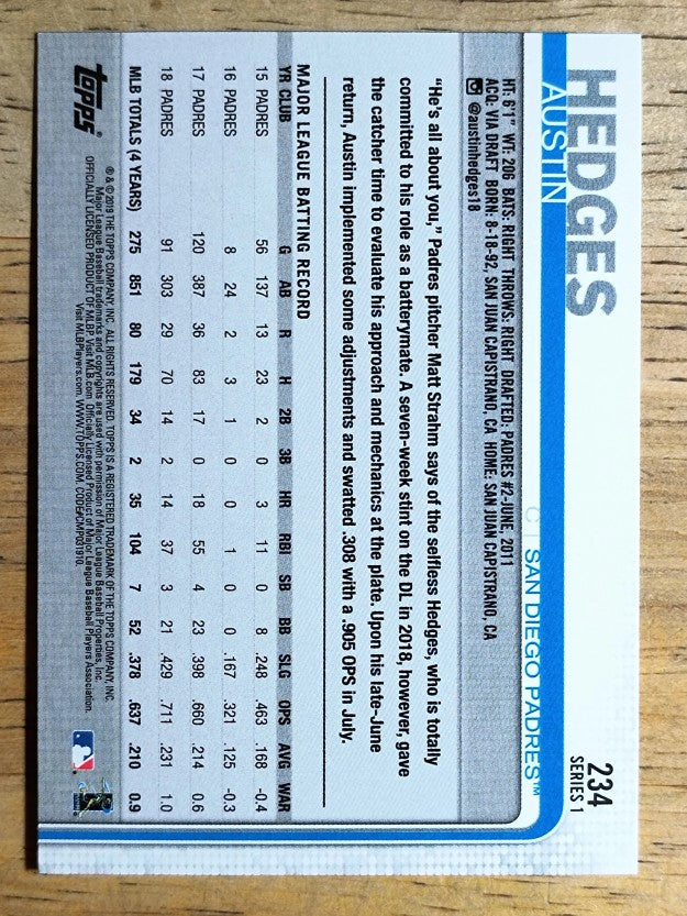 2019 Topps #234 Austin Hedges