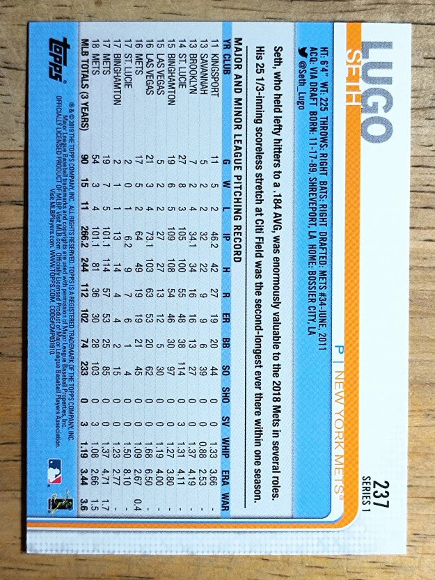 2019 Topps #237 Seth Lugo