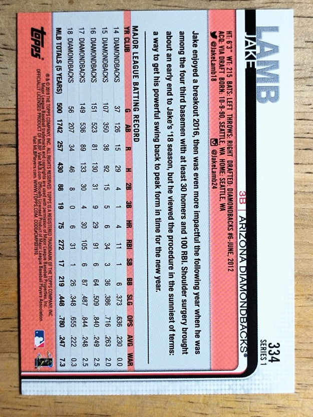 2019 Topps #334 Jake Lamb