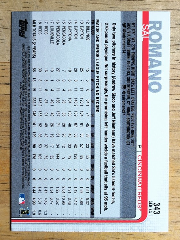 2019 Topps #343 Sal Romano