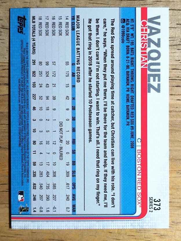 2019 Topps #373 Christian Vazquez