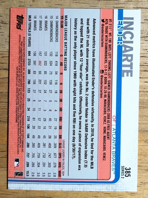 2019 Topps #385 Ender Inciarte