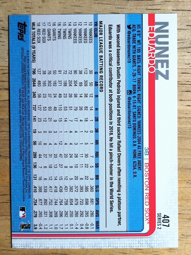 2019 Topps #407 Eduardo Nunez