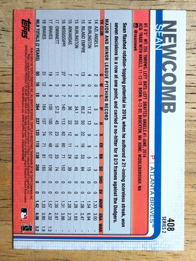 2019 Topps #408 Sean Newcomb