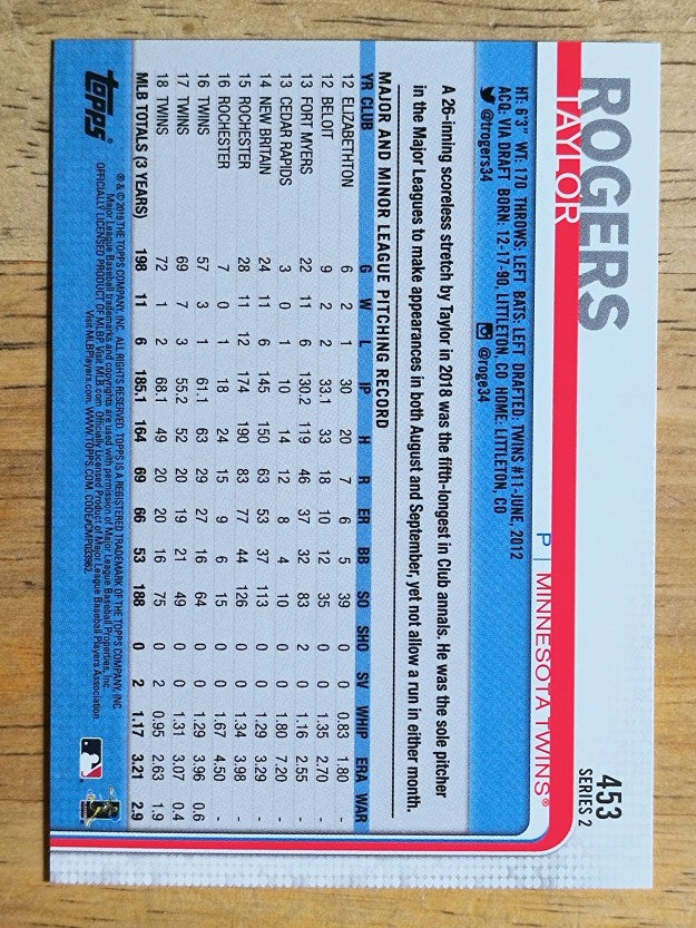 2019 Topps #453 Taylor Rogers