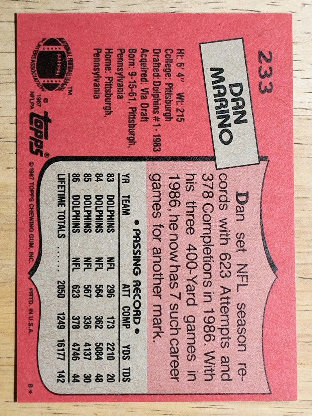 1987 Topps #233 Dan Marino AP