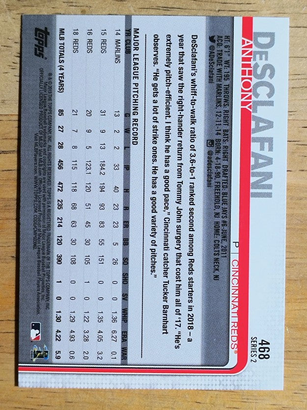2019 Topps #468 Anthony DeSclafani