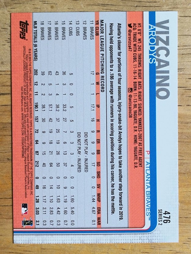 2019 Topps #476 Arodys Vizcaino