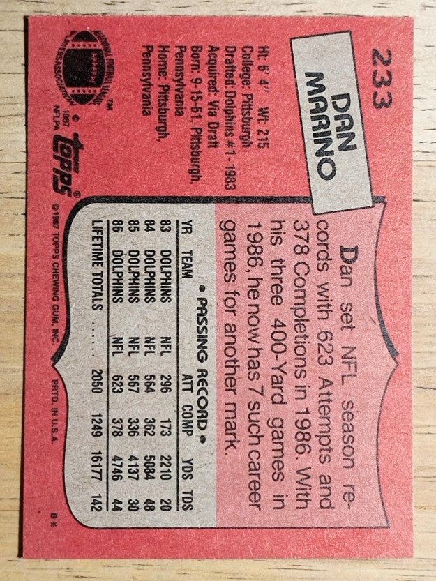 1987 Topps #233 Dan Marino AP