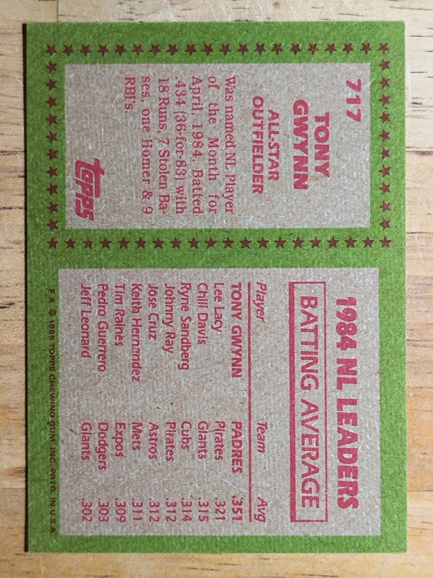 1985 Topps #717 Tony Gwynn AS