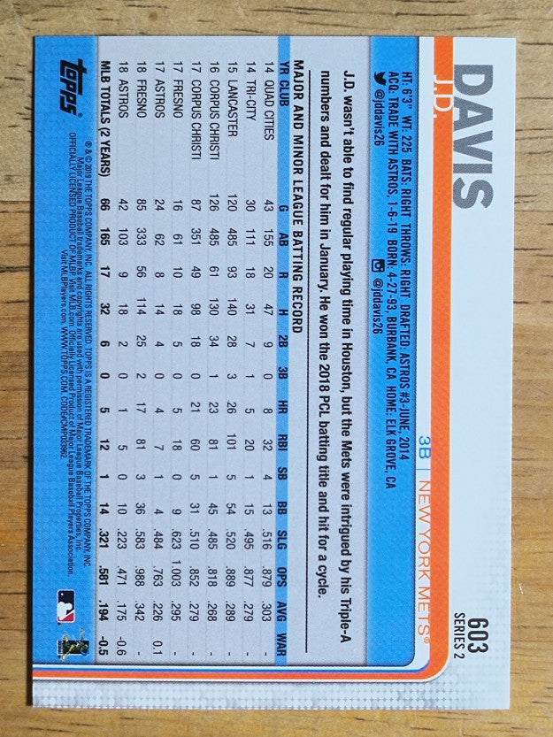 2019 Topps #603 J.D. Davis
