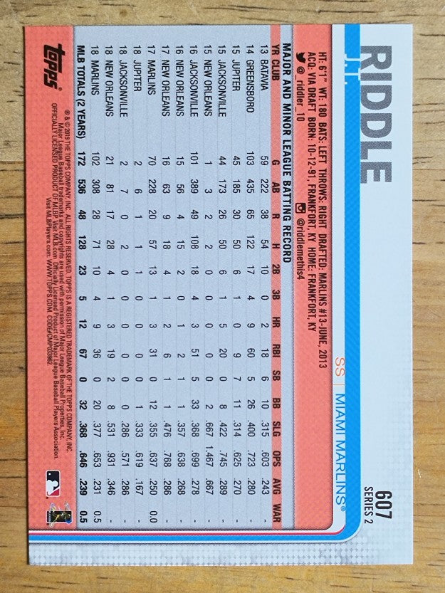 2019 Topps #607 J.T. Riddle