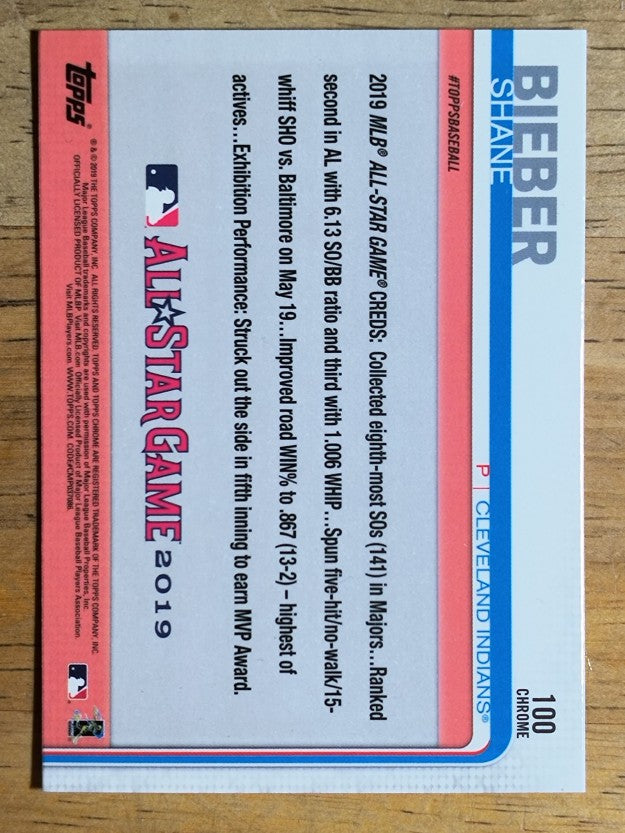2019 Topps Chrome Update #100 Shane Bieber AS