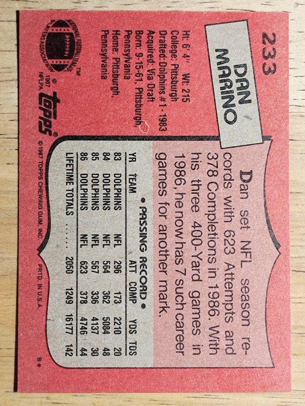 1987 Topps #233 Dan Marino AP