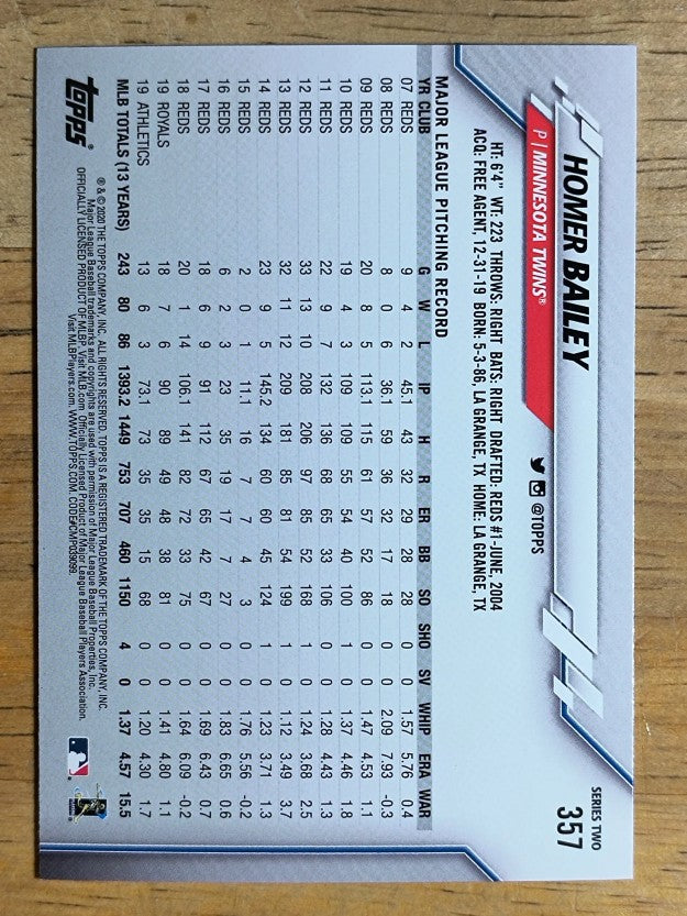2020 Topps #357 Homer Bailey