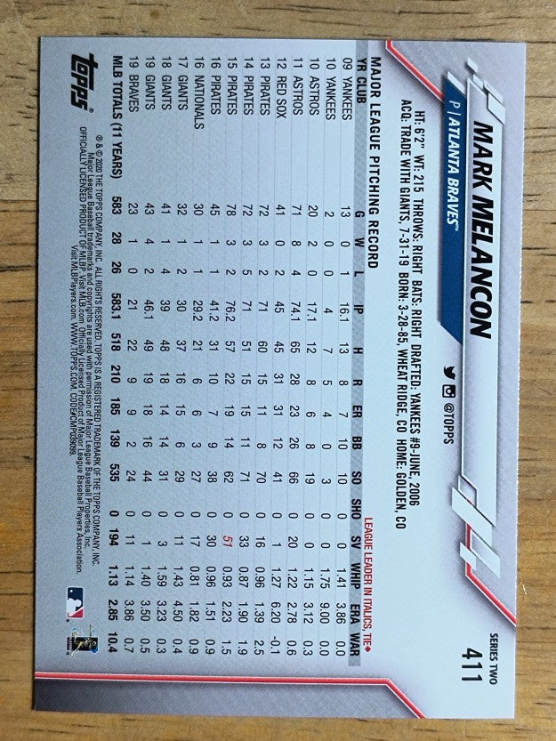 2020 Topps #411 Mark Melancon