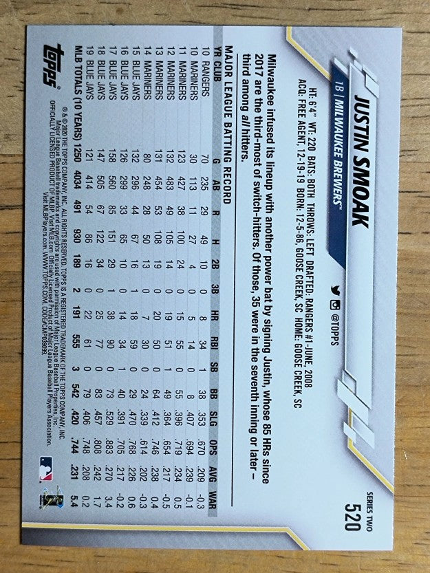 2020 Topps #520 Justin Smoak