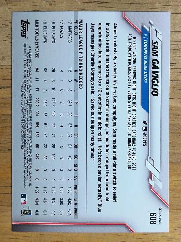 2020 Topps #608 Sam Gaviglio