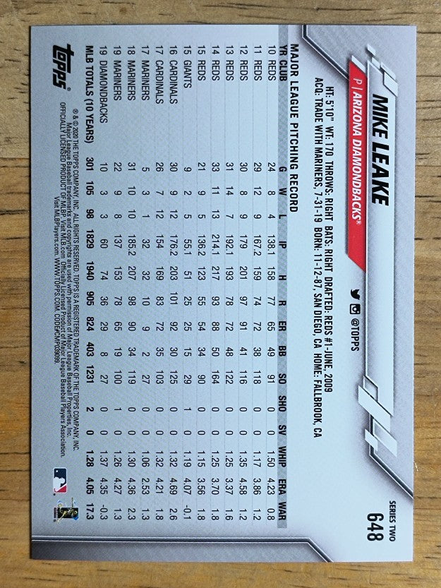 2020 Topps #648 Mike Leake