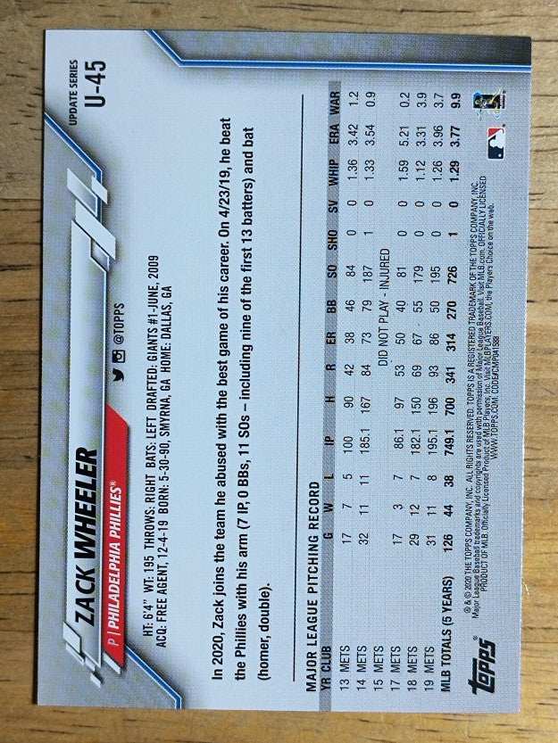 2020 Topps Update #U45 Zack Wheeler
