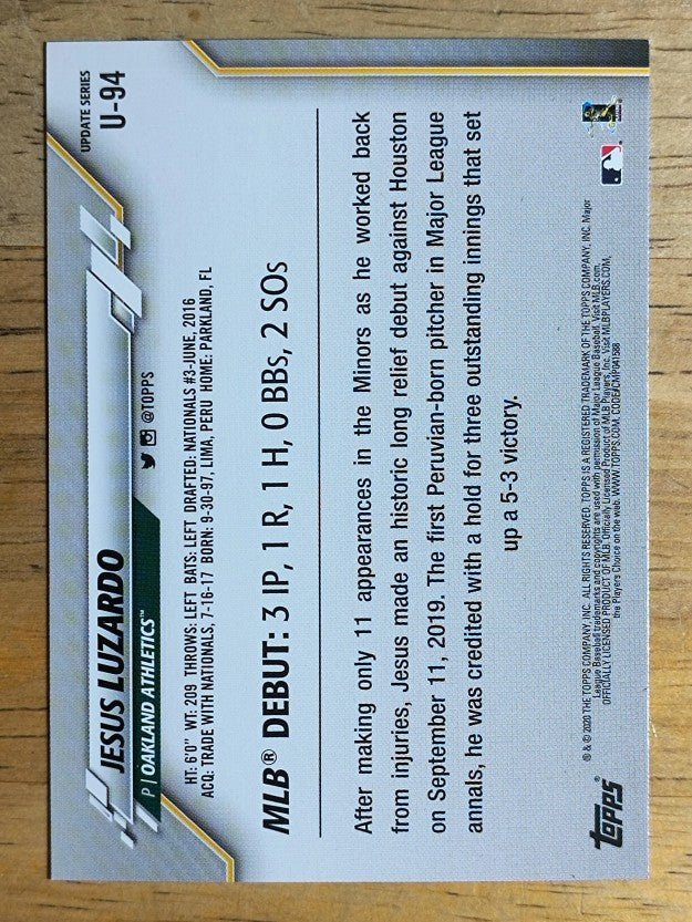 2020 Topps Update #U94 Jesus Luzardo