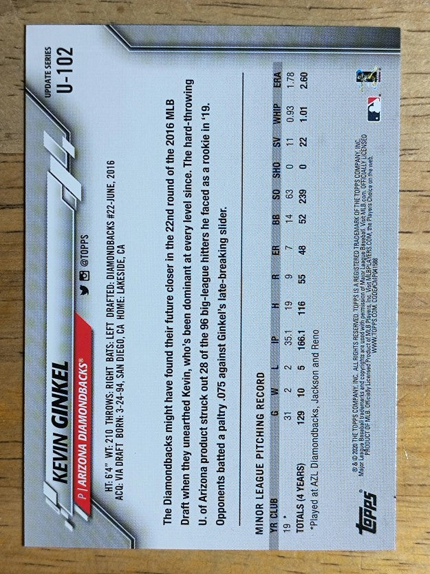 2020 Topps Update #U102 Kevin Ginkel RC