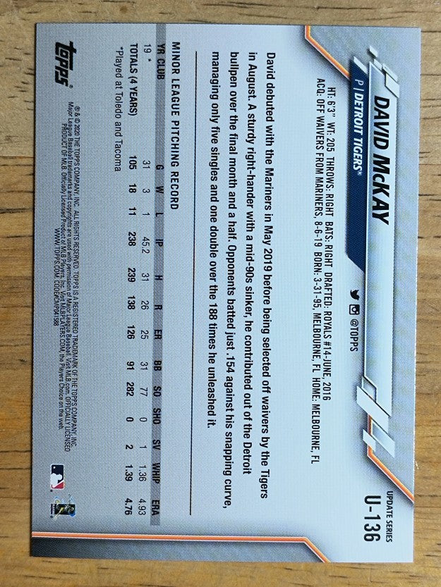 2020 Topps Update #U136 David McKay