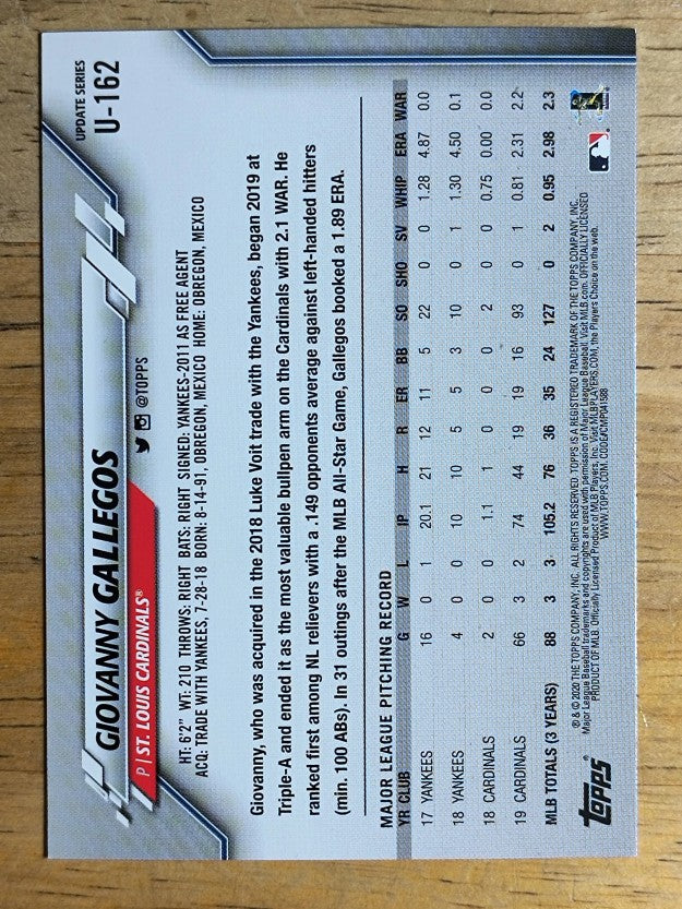 2020 Topps Update #U162 Giovanny Gallegos
