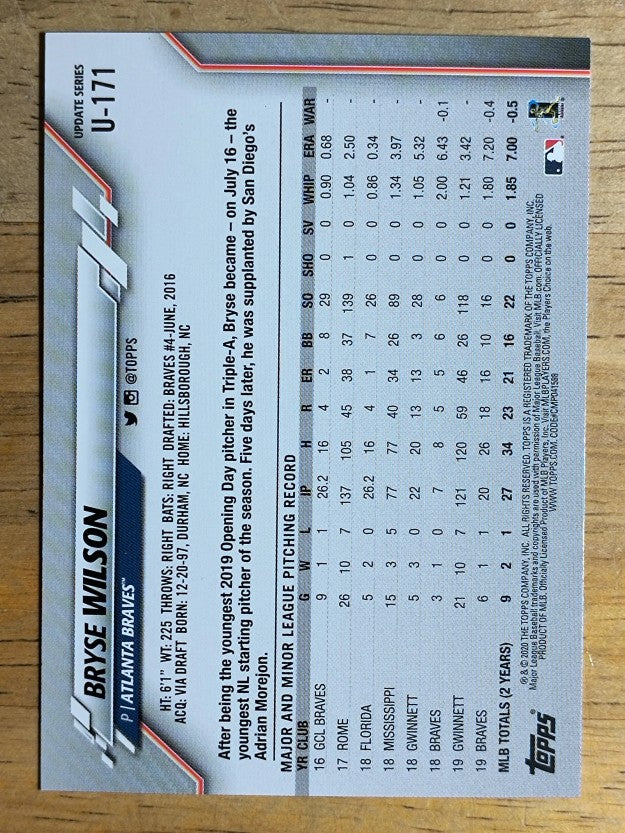 2020 Topps Update #U171 Bryse Wilson