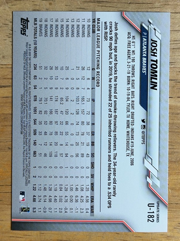 2020 Topps Update #U182 Josh Tomlin