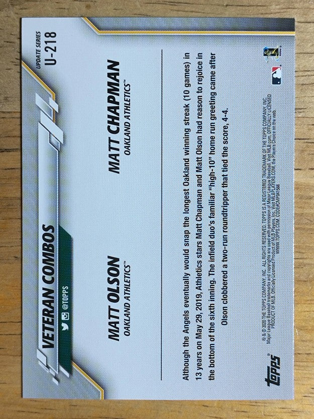 2020 Topps Update #U218 Matt Chapman/Matt Olson