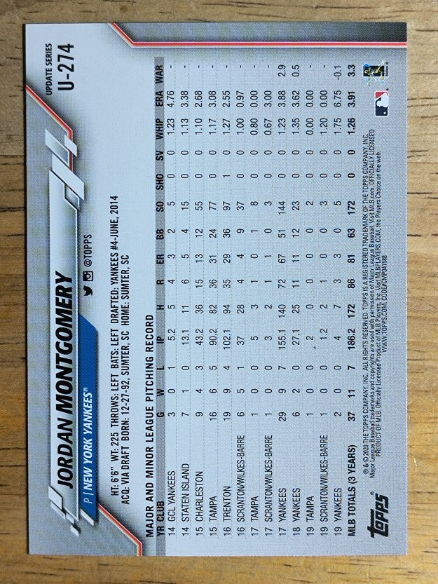 2020 Topps Update #U274 Jordan Montgomery