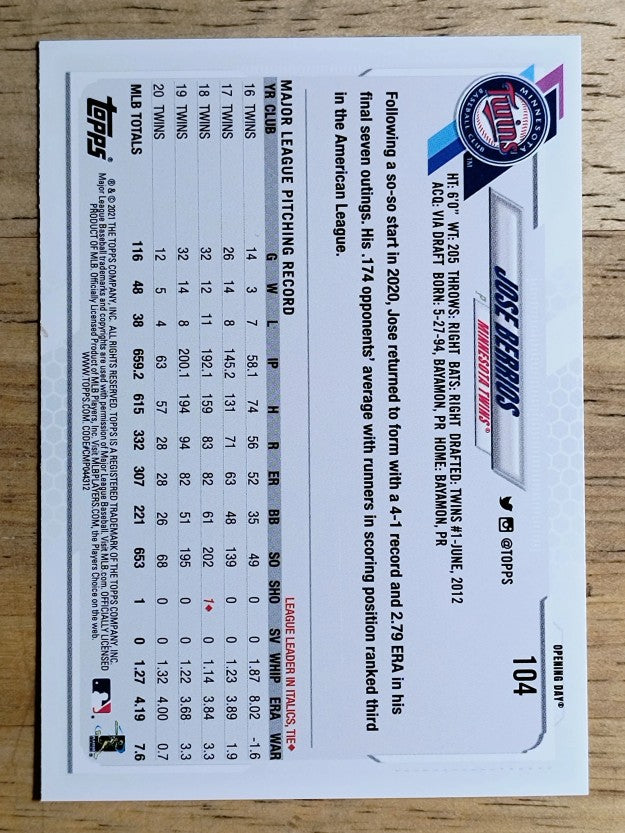 2021 Topps Opening Day #104 Jose Berrios