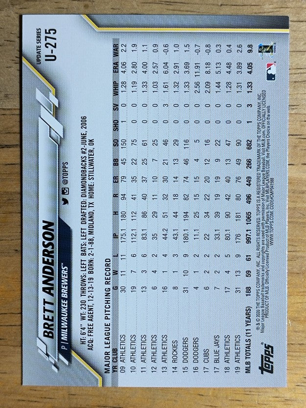 2020 Topps Update #U275 Brett Anderson