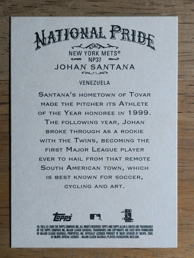 2009 Topps Allen and Ginter National Pride #NP37 Johan Santana