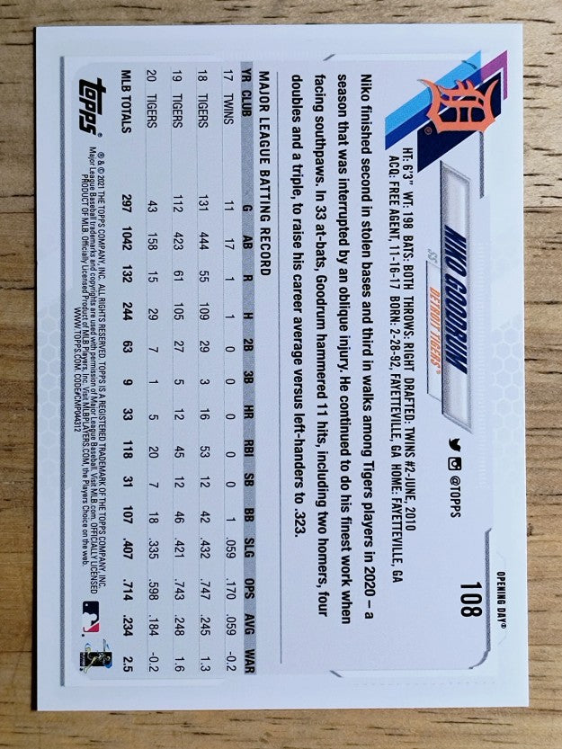 2021 Topps Opening Day #108 Niko Goodrum
