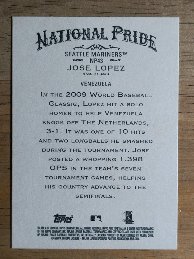 2009 Topps Allen and Ginter National Pride #NP43 Jose Lopez