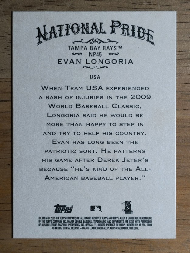 2009 Topps Allen and Ginter National Pride #NP45 Evan Longoria