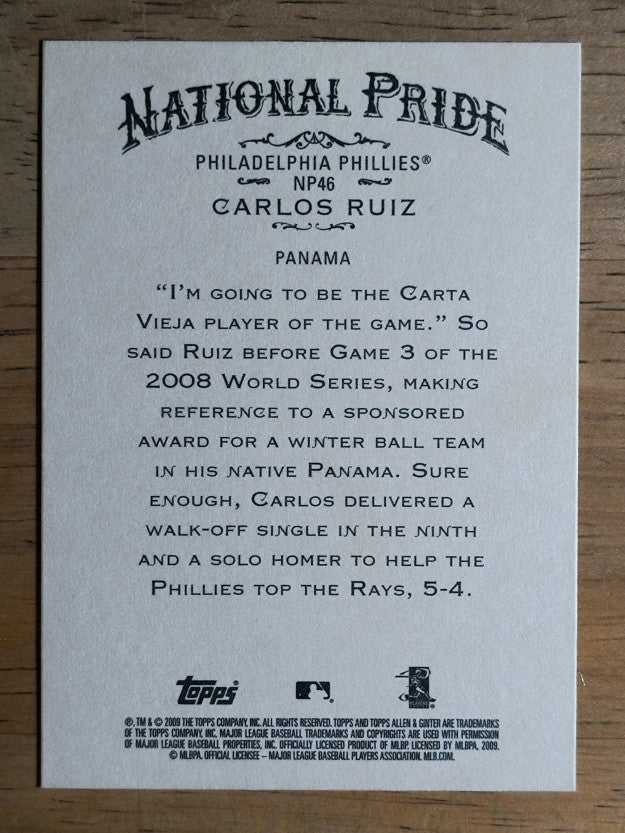 2009 Topps Allen and Ginter National Pride #NP46 Carlos Ruiz