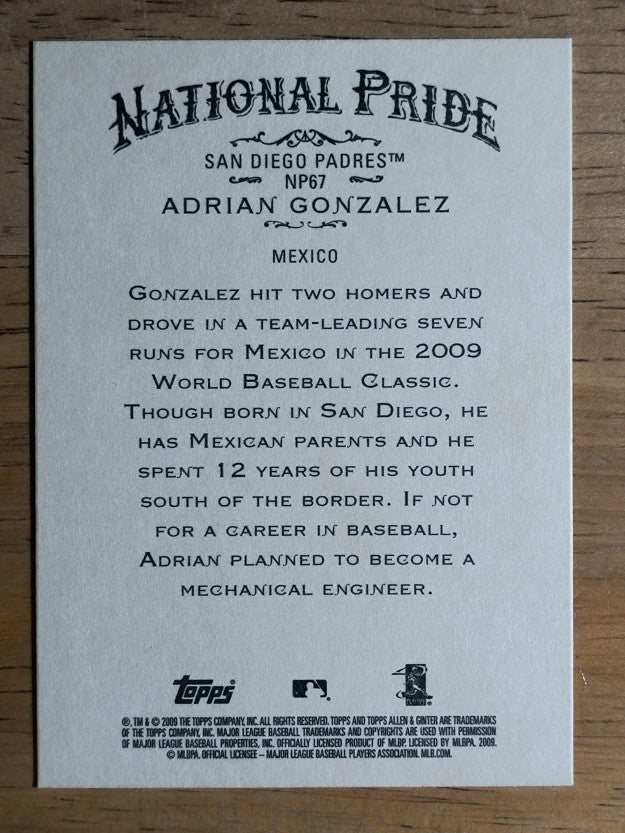 2009 Topps Allen and Ginter National Pride #NP67 Adrian Gonzalez