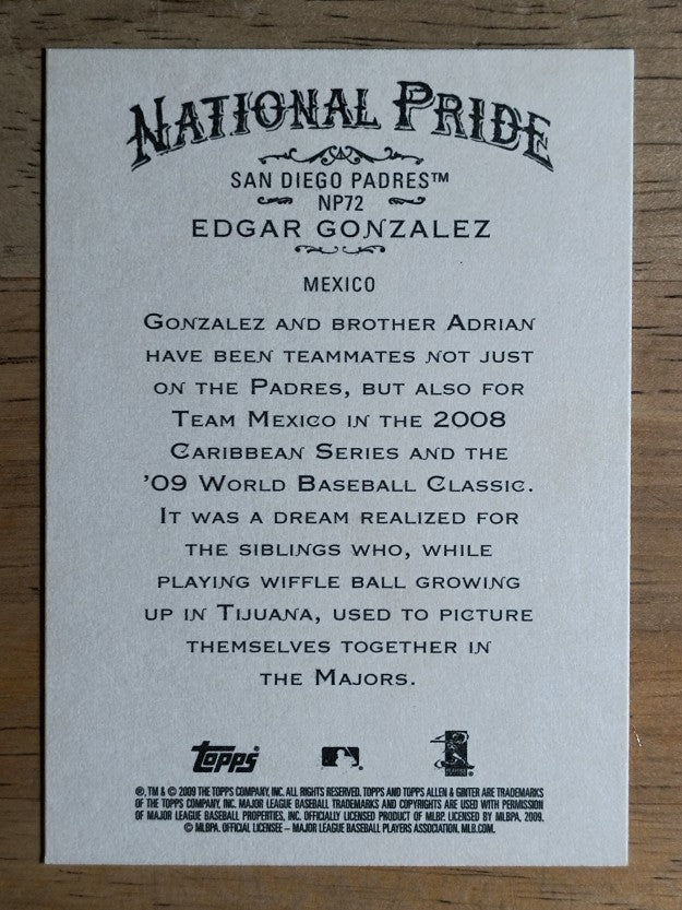 2009 Topps Allen and Ginter National Pride #NP72 Edgar Gonzalez