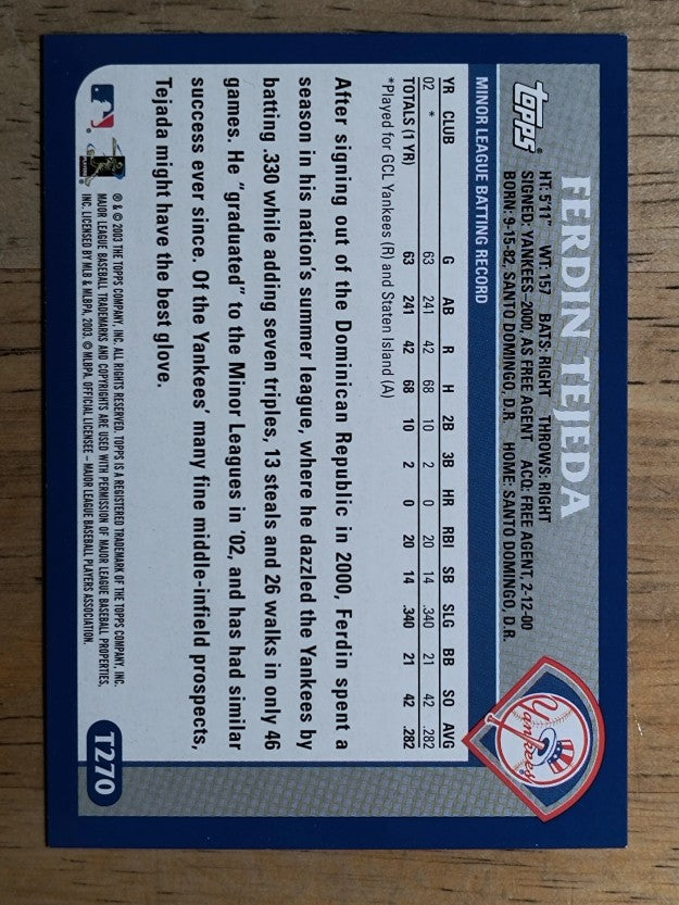 2003 Topps Chrome Traded #T270 Ferdin Tejeda FY RC